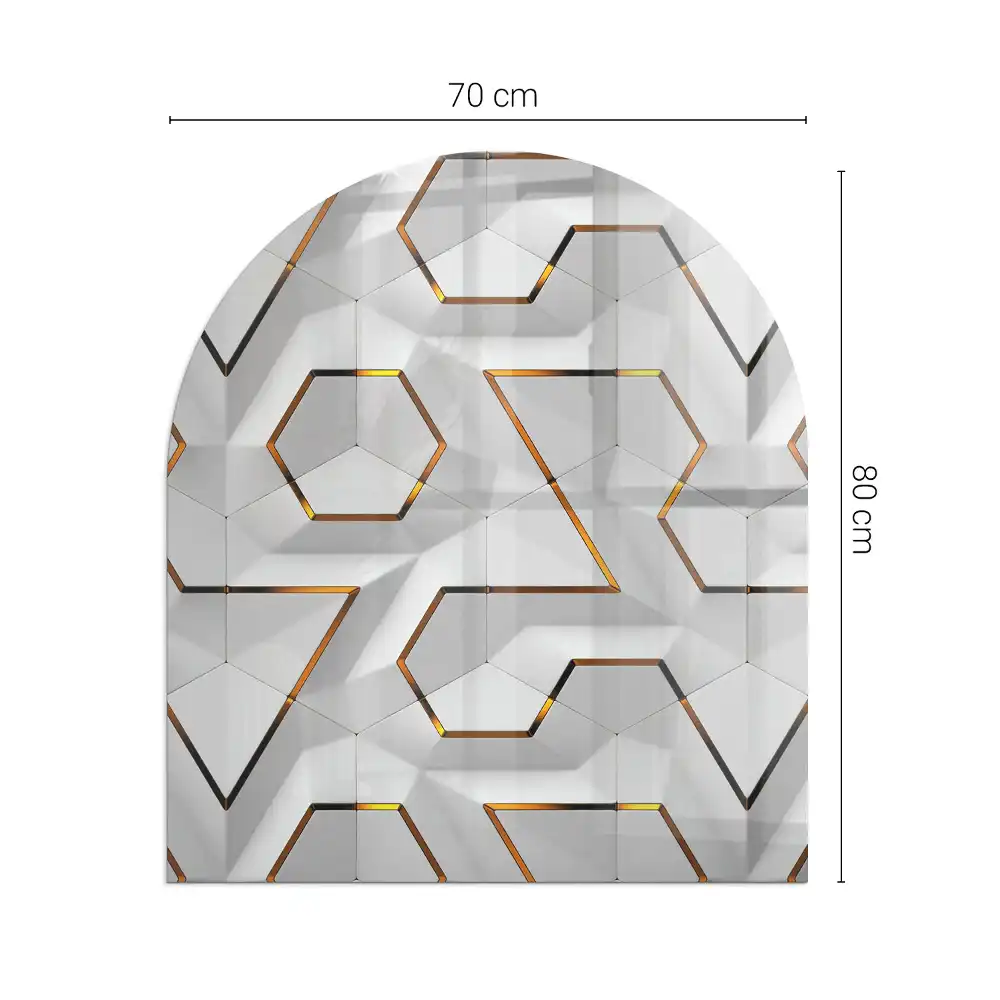 Szkło pod kominek półowalne trójwymiarowy motyw geometryczny