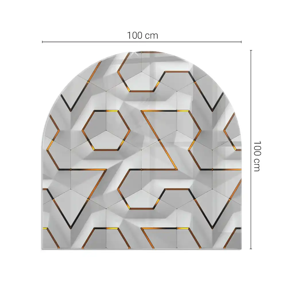 Szkło pod kominek półowalne trójwymiarowy motyw geometryczny