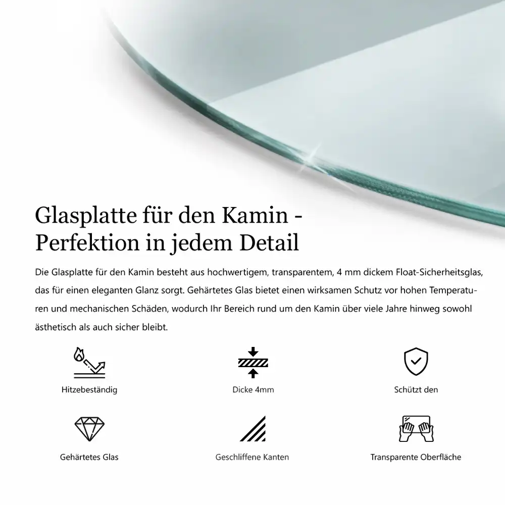 Szyba pod kominek półowalna szkło transparentne
