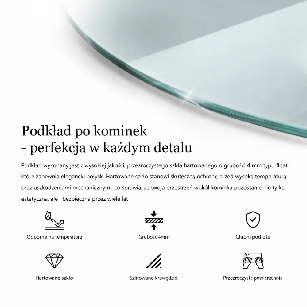 Szyba pod kominek półowalna szkło transparentne