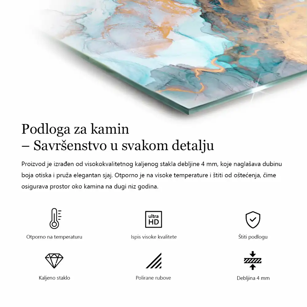 Prostokątne szkło pod kominek z geometrycznym wzorem 3D