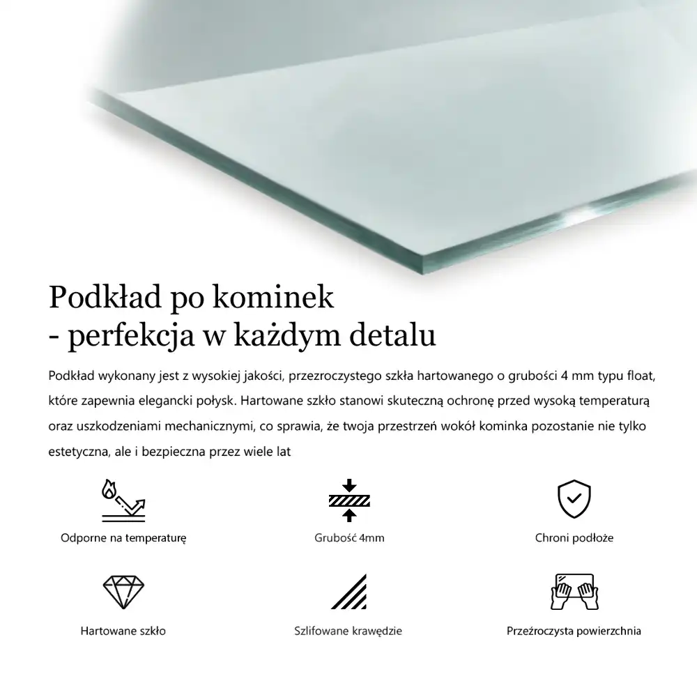Prostokątne szkło pod kominek szkło transparentne