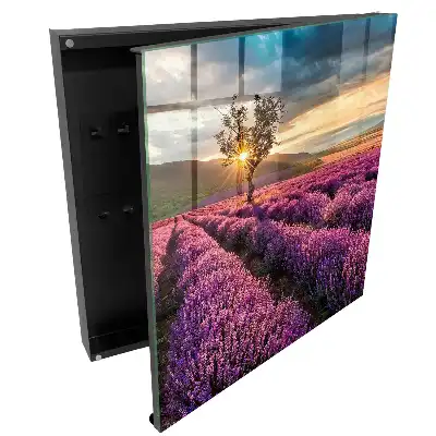 Szafka na klucze z motywem fioletowych pól lawendy o zachodzie słońca