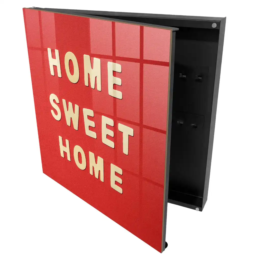 Szafeczka na klucze napis HOME SWEET HOME na czerwonym tle