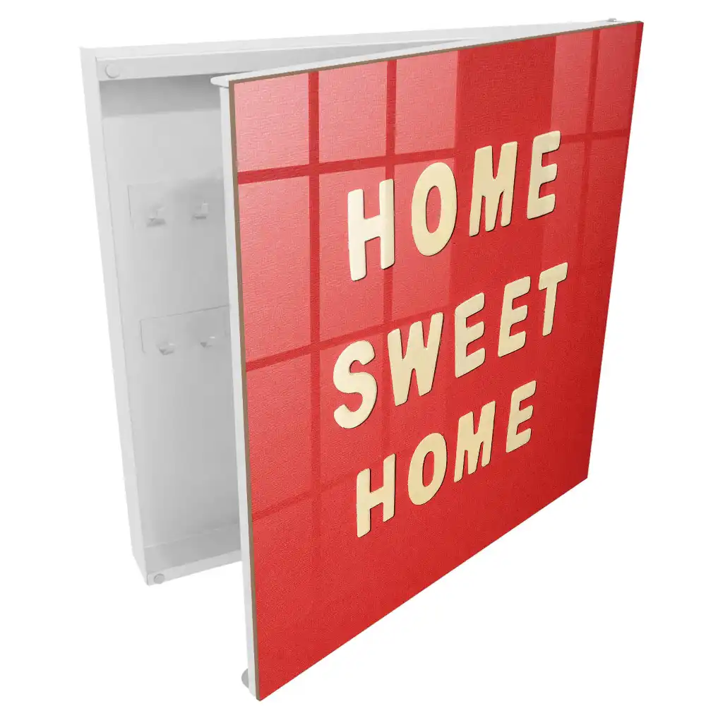 Szafeczka na klucze napis HOME SWEET HOME na czerwonym tle