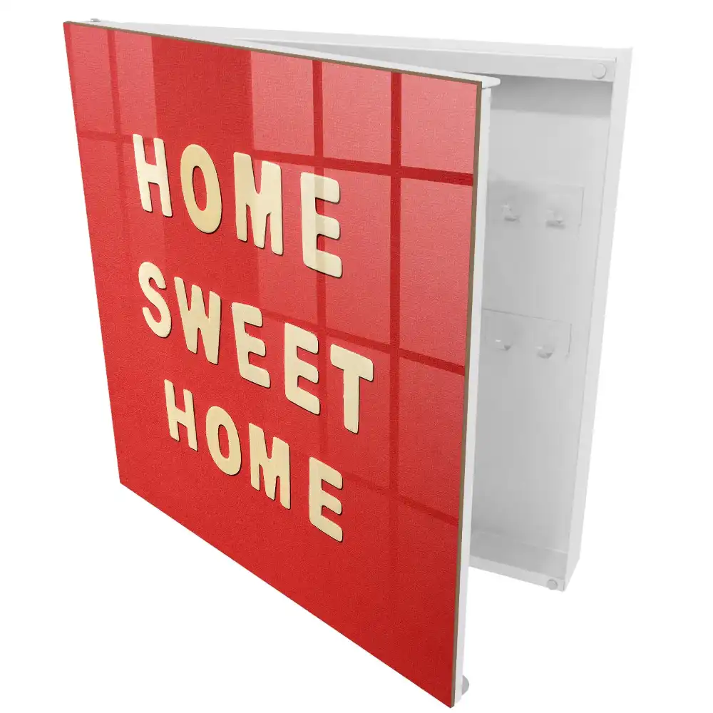 Szafeczka na klucze napis HOME SWEET HOME na czerwonym tle