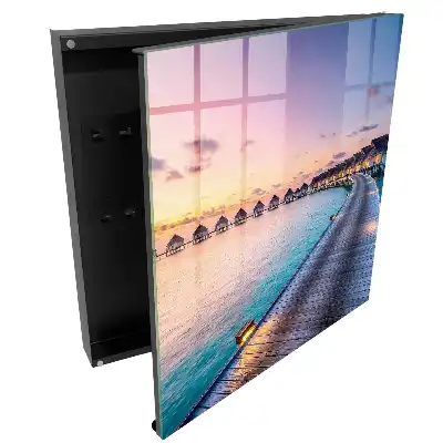 Skrzyneczka na klucze zachód słońca nad domkami na wodzie