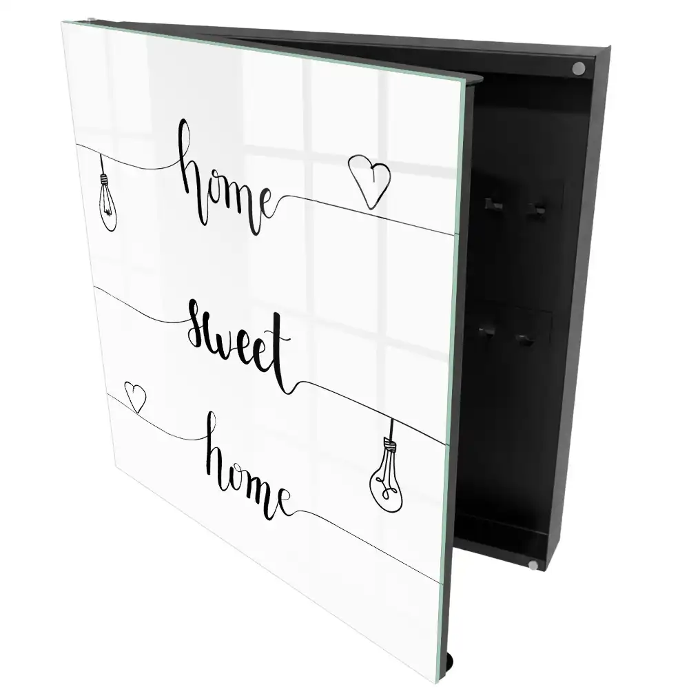 Szafka na klucze monochromatyczny projekt z tekstem 'home sweet home'