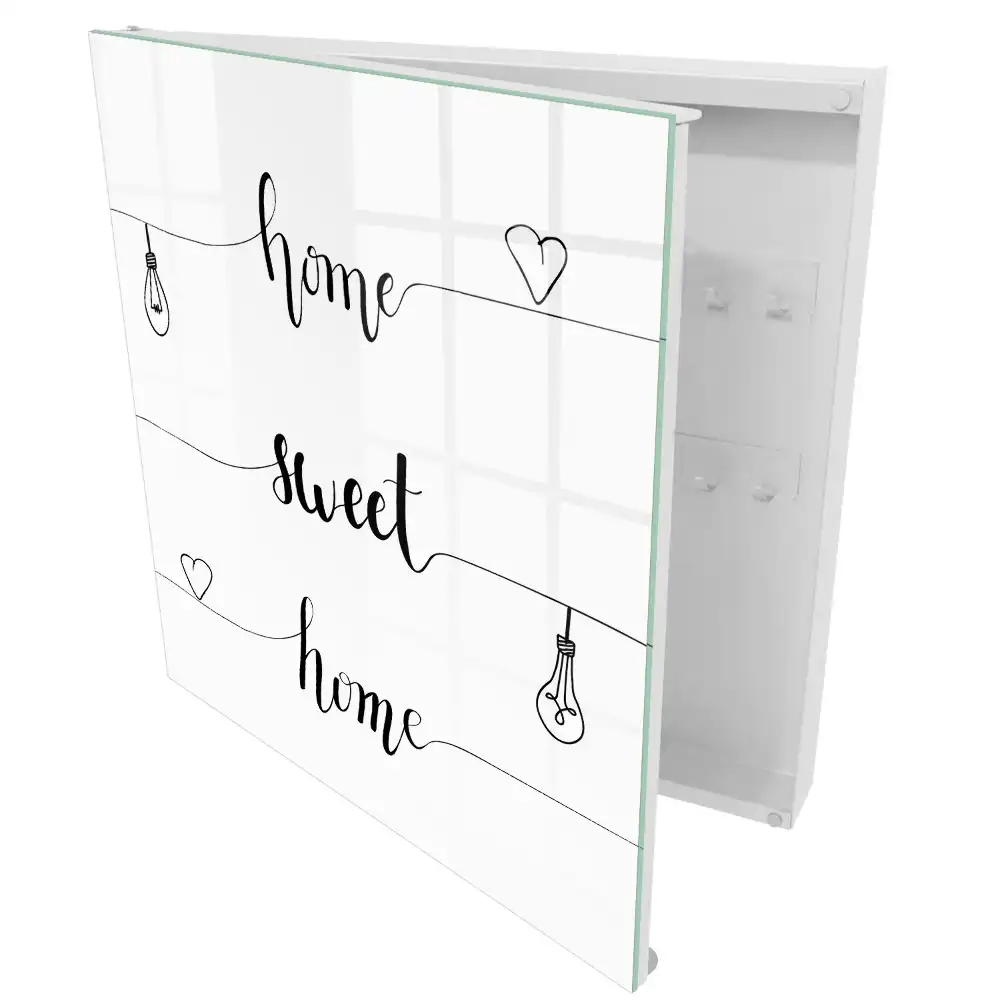 Szafka na klucze monochromatyczny projekt z tekstem 'home sweet home'