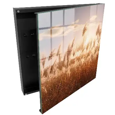 Skrzyneczka na klucze z motywem traw w ciepłym świetle na tle nieba