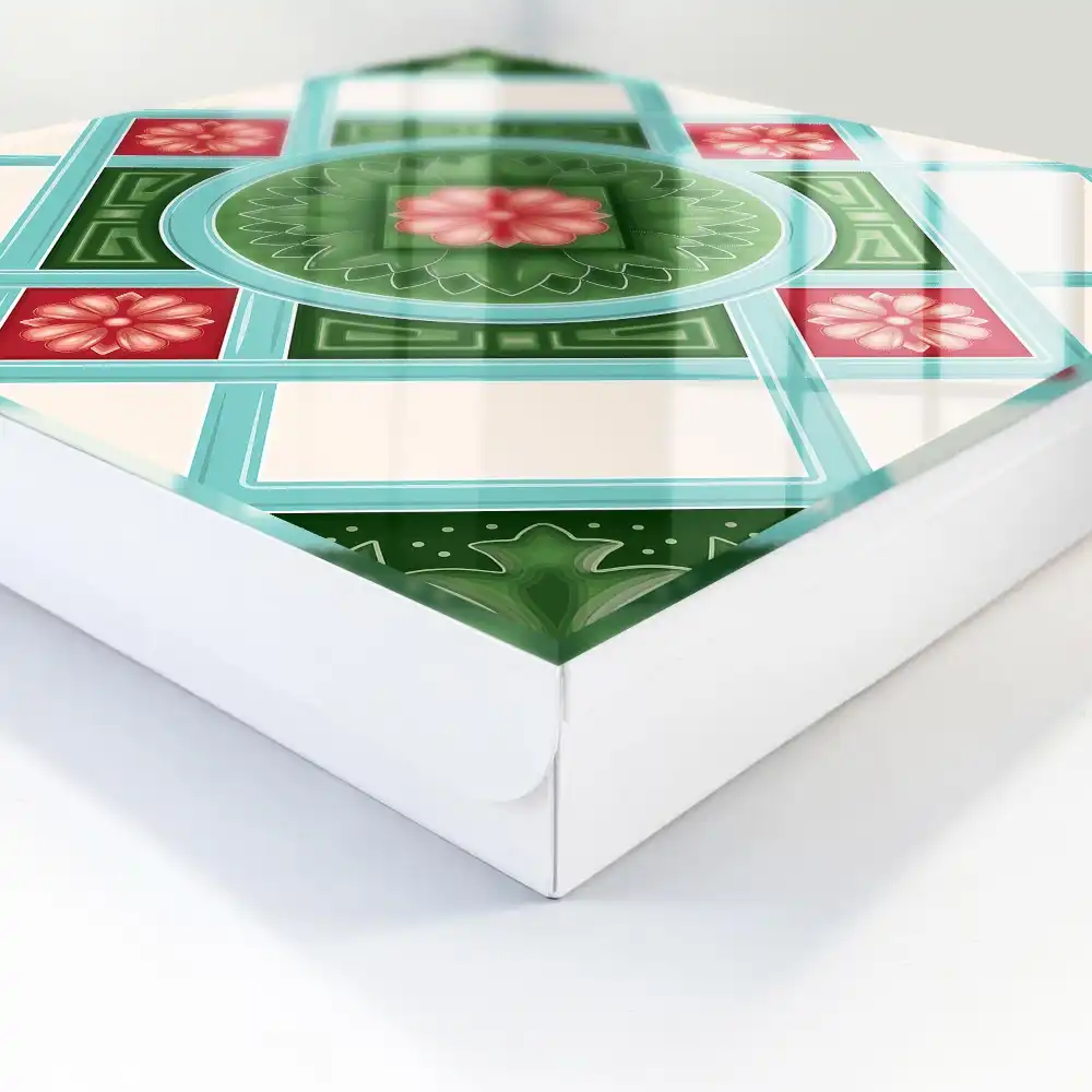 Szafka na klucze geometryczne wzory z kwiatami zieleń czerwień błękit
