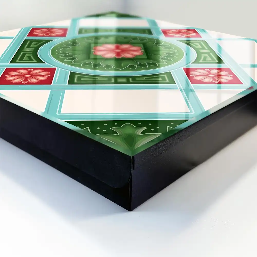 Szafka na klucze geometryczne wzory z kwiatami zieleń czerwień błękit