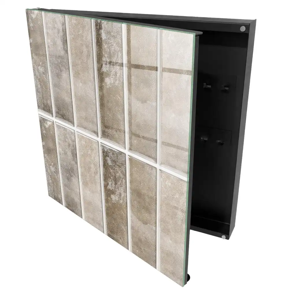 Szafeczka na klucze kafle w różnych odcieniach szarości i brązu