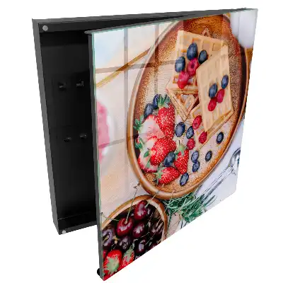 Szafka na klucze z motywem gofrów z owocami na drewnianym talerzu
