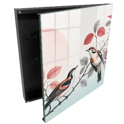 Szafeczka na klucze ptaki na gałęzi z pastelowym tłem