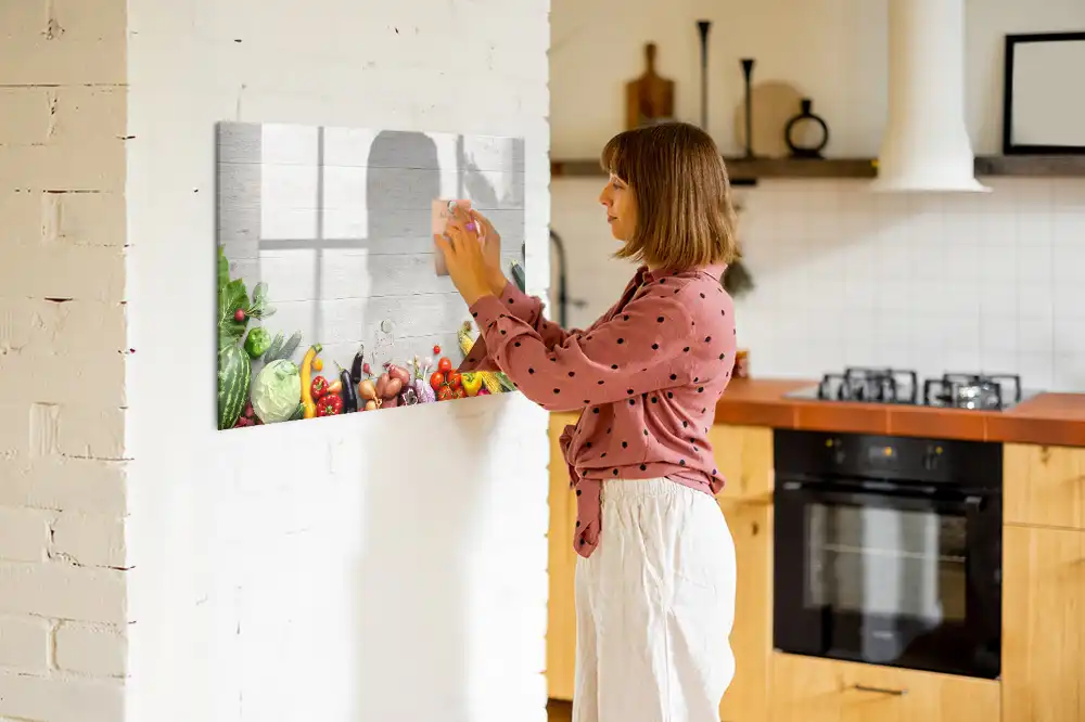 Tablica magnetyczna do pisania świeże warzywa na stole