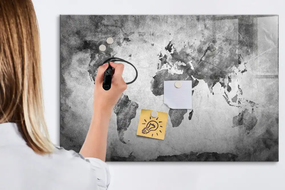 Tablica suchościeralna magnetyczna siatka geograficzna świata