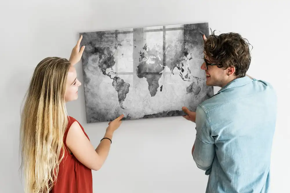 Tablica suchościeralna magnetyczna siatka geograficzna świata