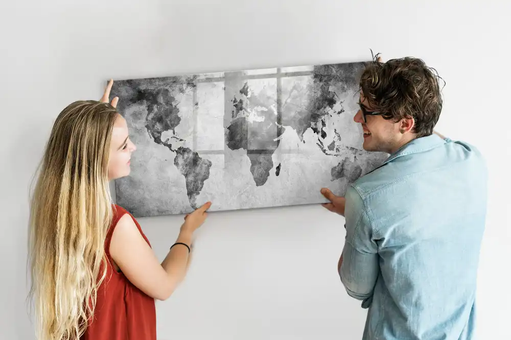 Tablica suchościeralna magnetyczna siatka geograficzna świata