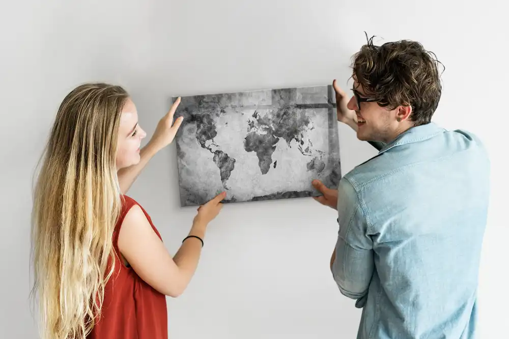 Tablica suchościeralna magnetyczna siatka geograficzna świata