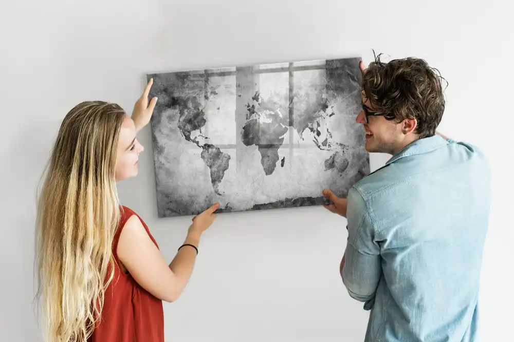 Tablica suchościeralna magnetyczna siatka geograficzna świata