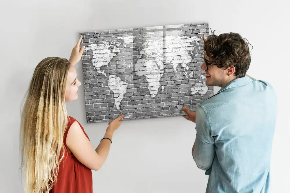 Tablica suchościeralna magnetyczna mapa świata na cegłach