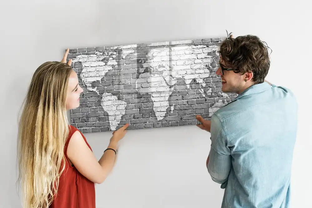 Tablica suchościeralna magnetyczna mapa świata na cegłach