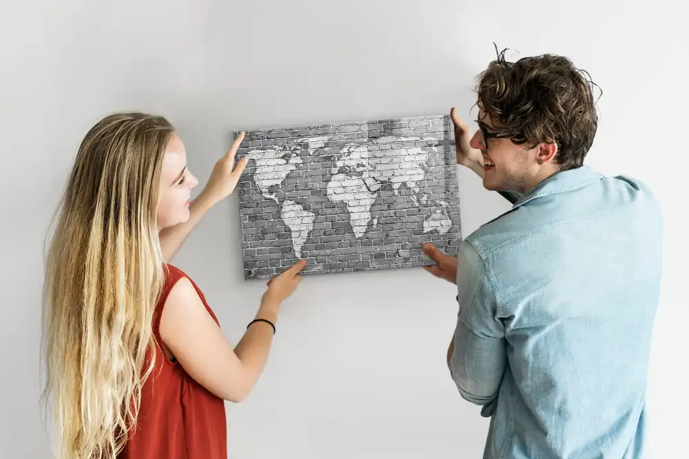 Tablica suchościeralna magnetyczna mapa świata na cegłach