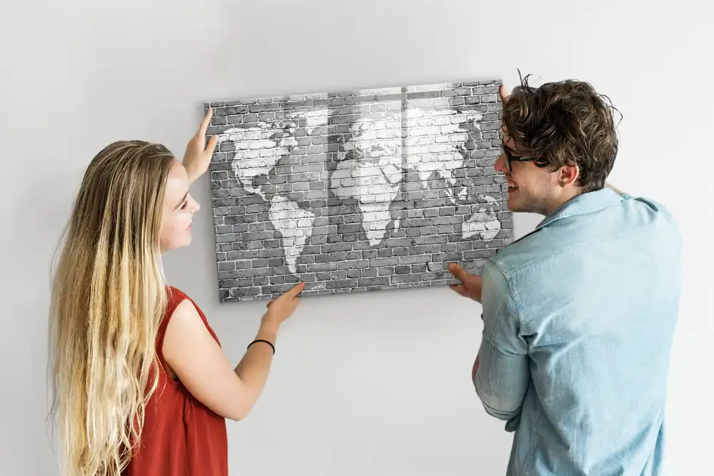 Tablica suchościeralna magnetyczna mapa świata na cegłach