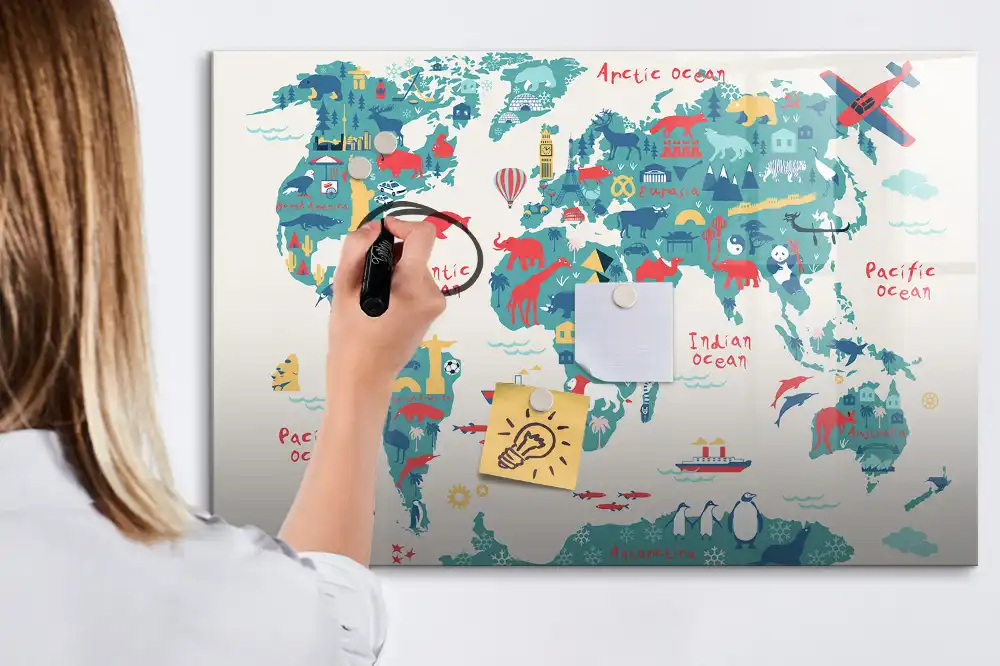 Tablica magnetyczna z pisakiem obrazkowa mapa świata dla dzieci