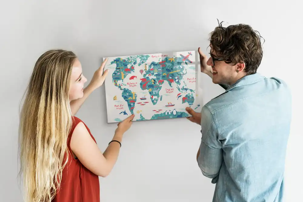 Tablica magnetyczna z pisakiem obrazkowa mapa świata dla dzieci