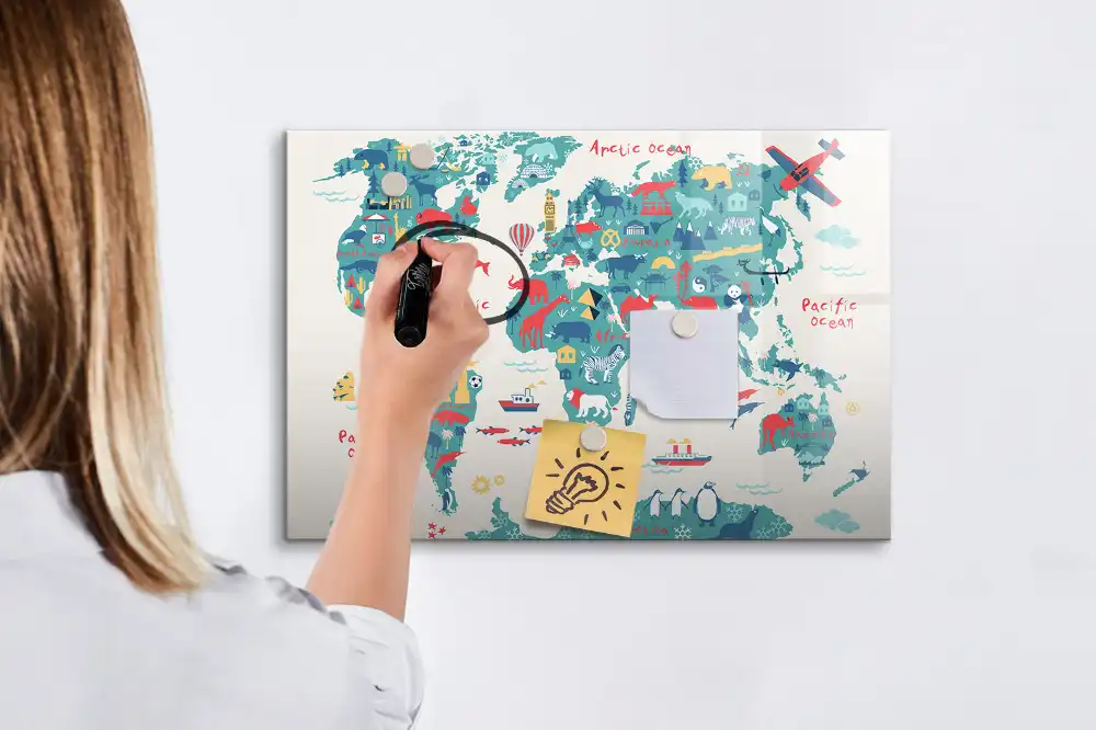 Tablica magnetyczna z pisakiem obrazkowa mapa świata dla dzieci
