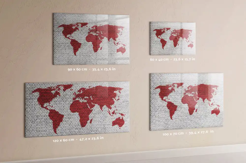Tablica magnetyczna do pisania ceglany mur z zarysem kontynentów