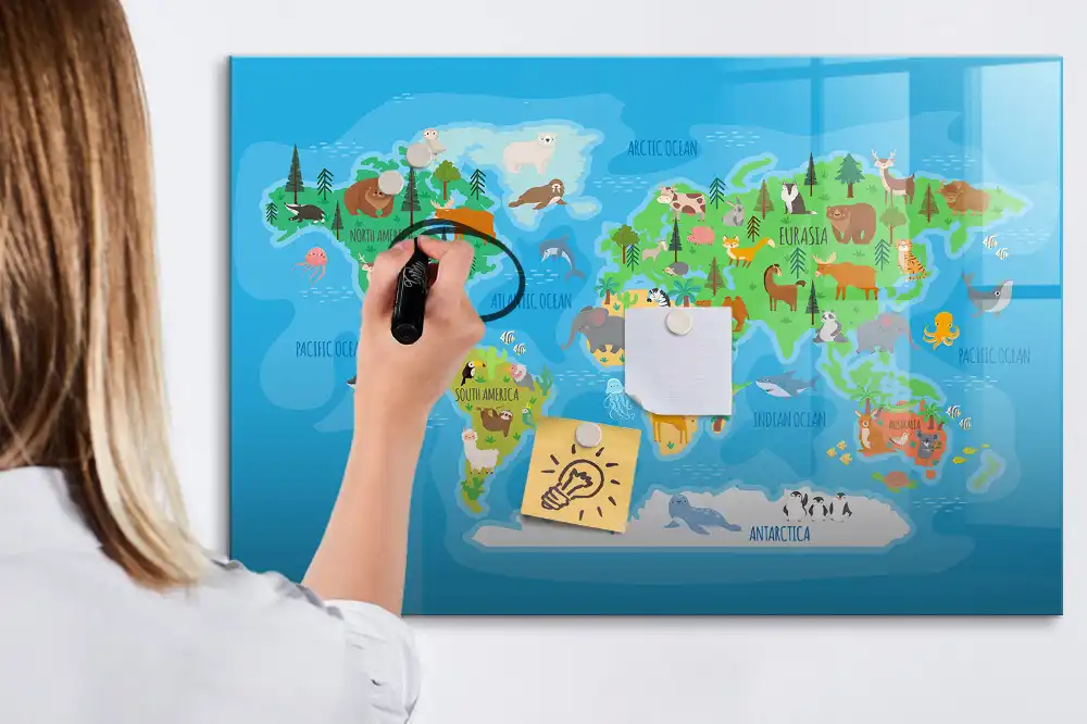 Tablica suchościeralna magnetyczna kreskówkowa mapa państw