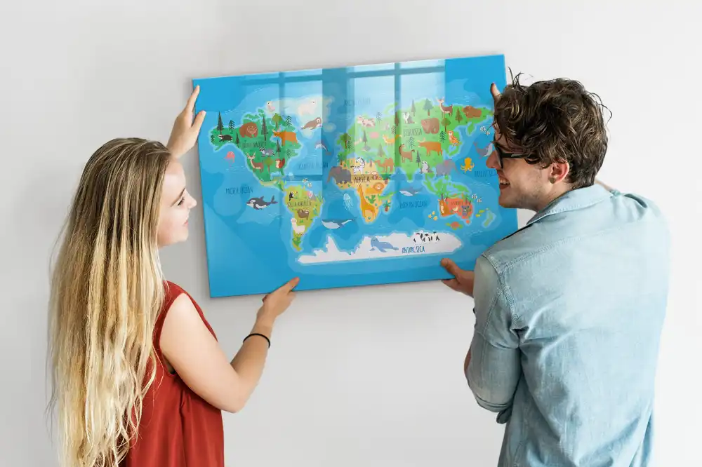 Tablica suchościeralna magnetyczna kreskówkowa mapa państw