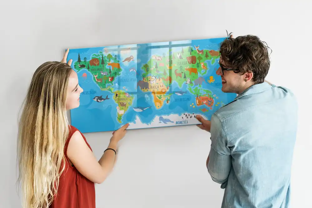 Tablica suchościeralna magnetyczna kreskówkowa mapa państw