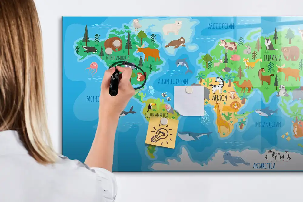 Tablica suchościeralna magnetyczna kreskówkowa mapa państw