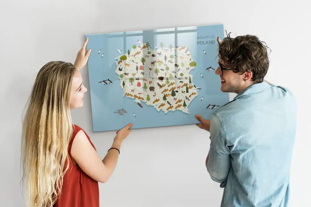 Tablica suchościeralna magnetyczna mapa polski ze zwierzętami