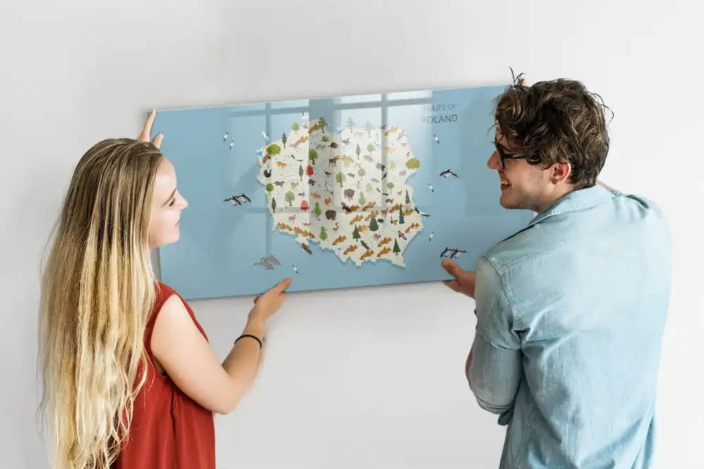 Tablica suchościeralna magnetyczna mapa polski ze zwierzętami