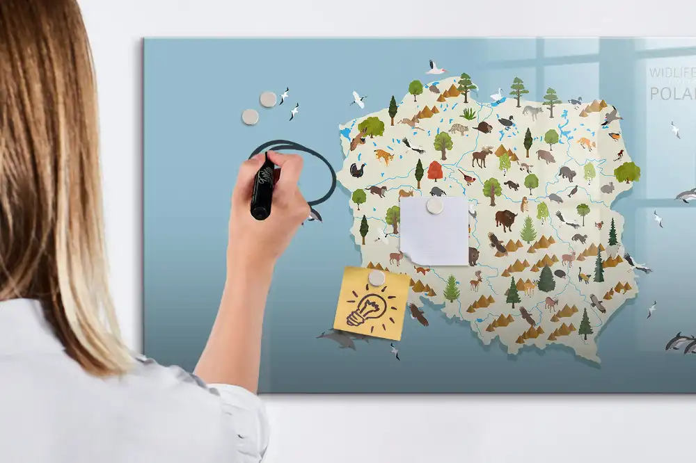 Tablica suchościeralna magnetyczna mapa polski ze zwierzętami