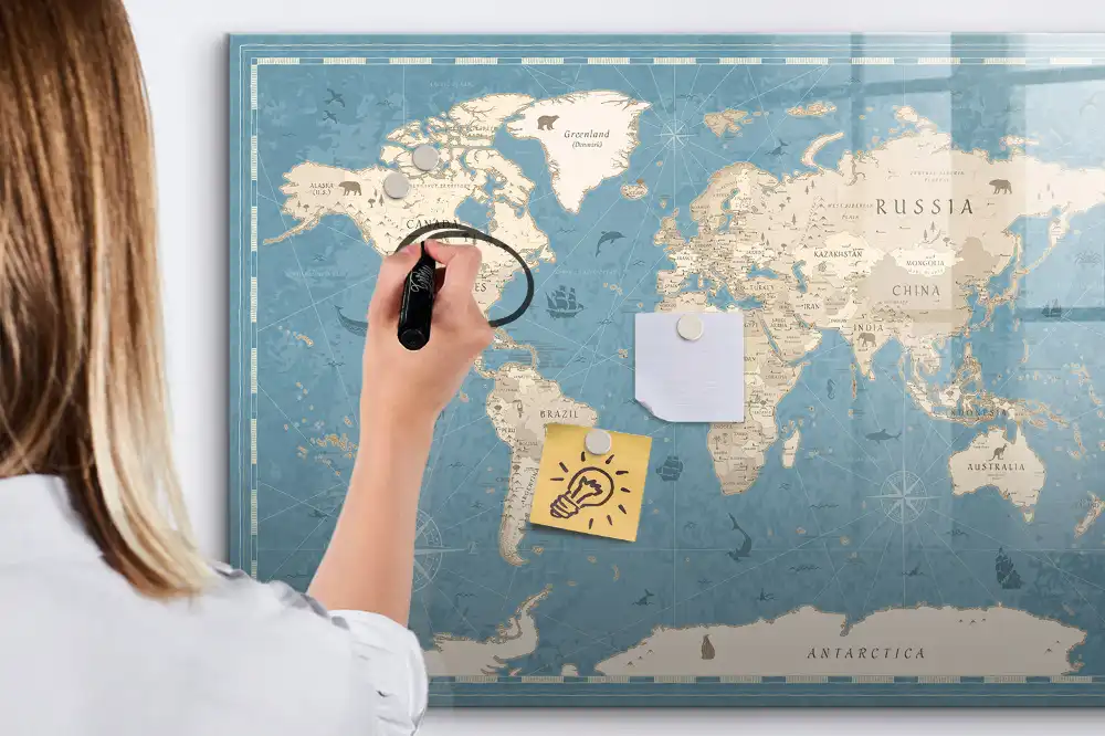 Tablica magnetyczna z pisakiem retro mapa świata vintage