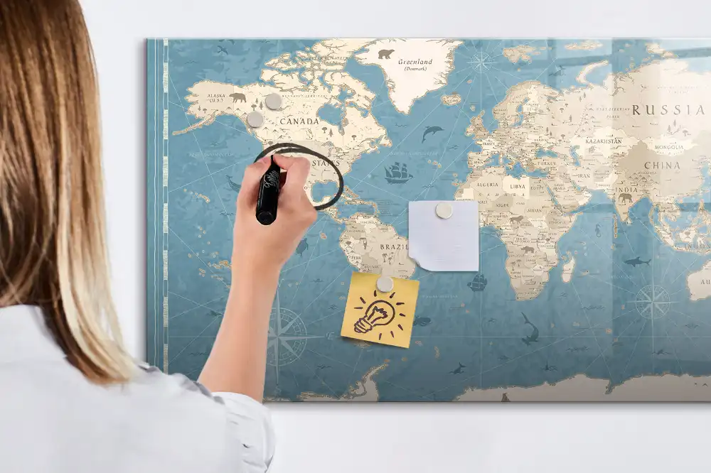 Tablica magnetyczna z pisakiem retro mapa świata vintage