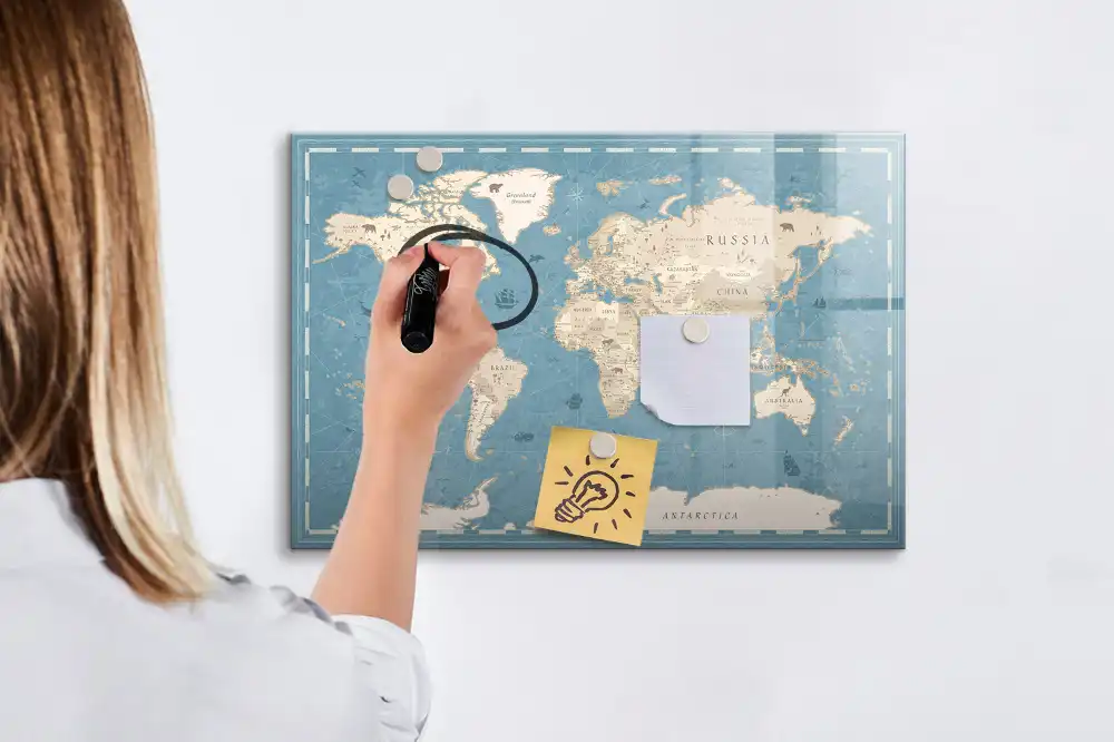 Tablica magnetyczna z pisakiem retro mapa świata vintage