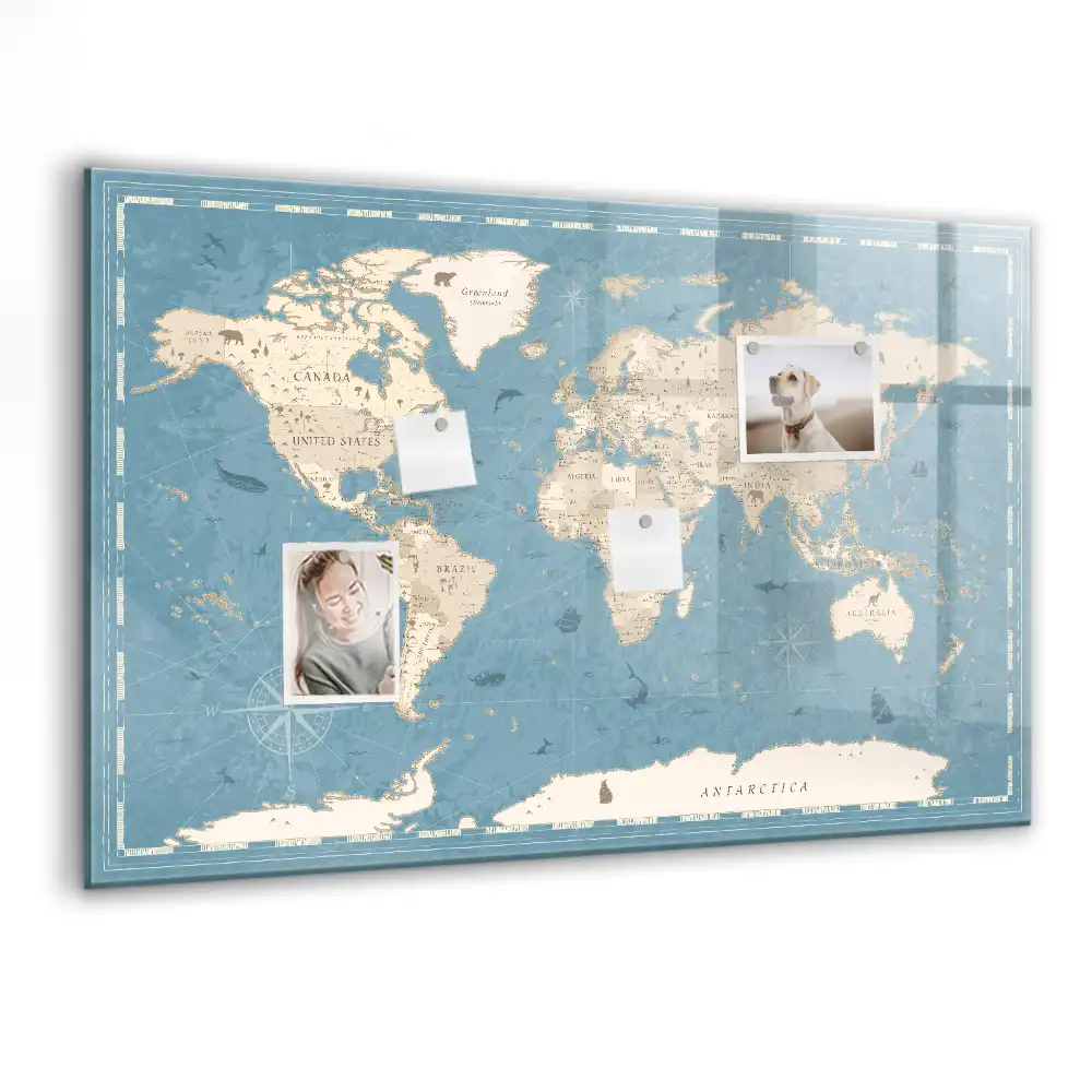 Tablica magnetyczna z pisakiem retro mapa świata vintage