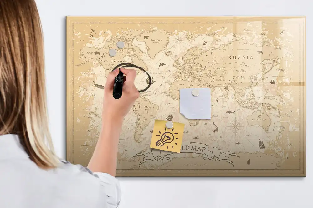 Tablica do rysowania magnetyczna historyczny atlas świata vintage
