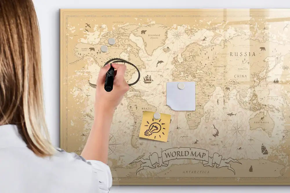 Tablica do rysowania magnetyczna historyczny atlas świata vintage