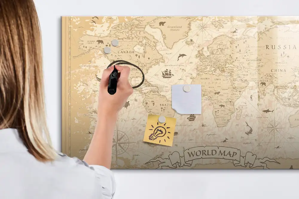 Tablica do rysowania magnetyczna historyczny atlas świata vintage