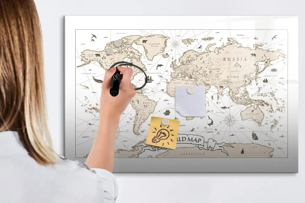 Tablica magnetyczna do pisania zabytkowa mapa świata vintage