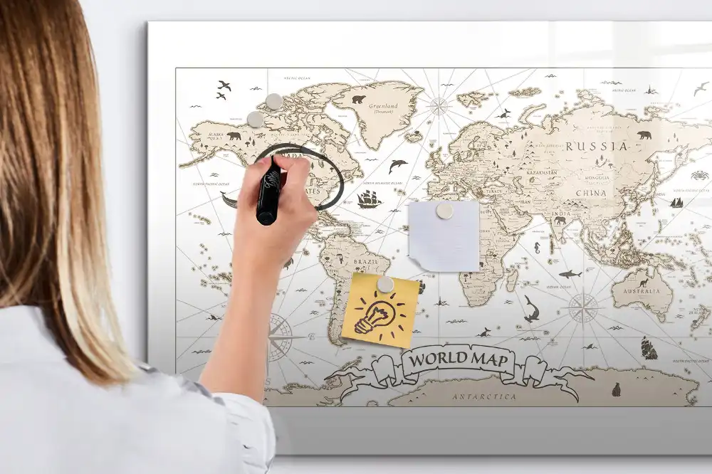 Tablica magnetyczna do pisania zabytkowa mapa świata vintage