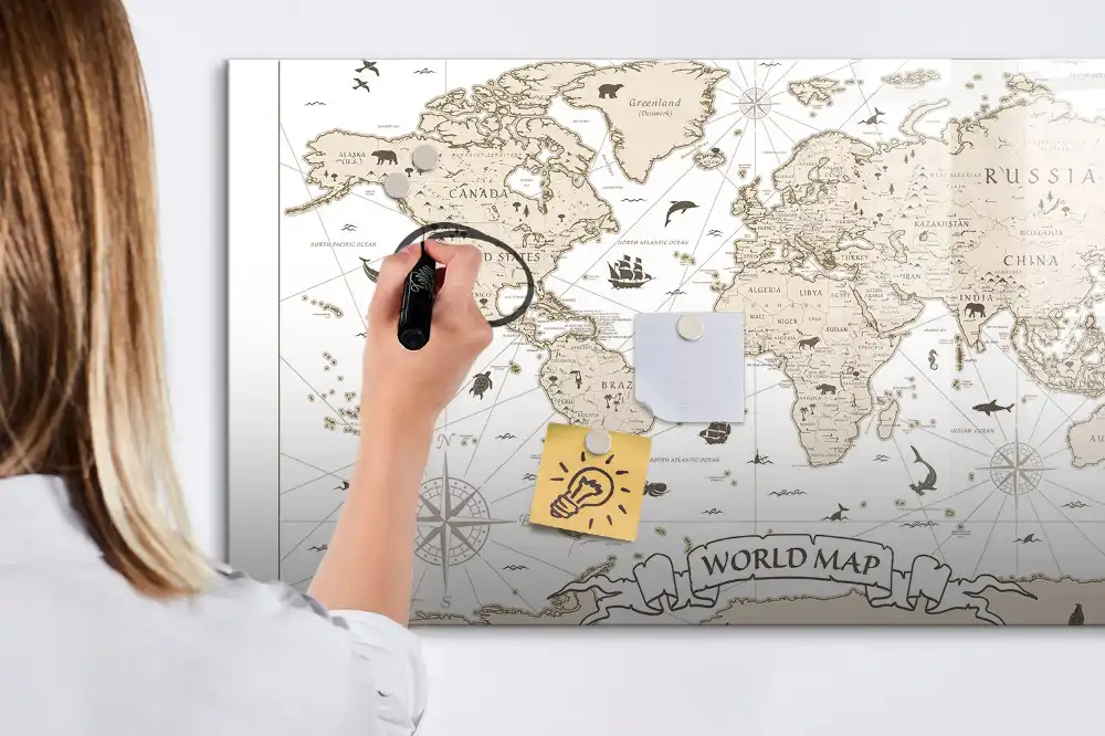 Tablica magnetyczna do pisania zabytkowa mapa świata vintage